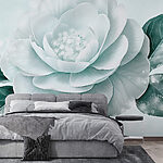 Fotobehang Witte bloem met groene bladeren