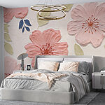 Fotobehang Muur met bloemen en bladeren