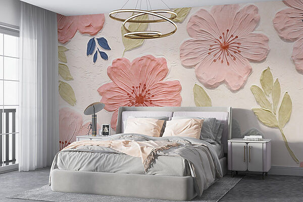 Muur met bloemen en bladeren Fotobehang Muur met bloemen en bladeren