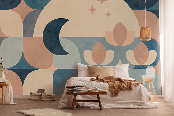 Blauw en roze geometrisch ontwerp Fotobehang Blauw en roze geometrisch ontwerp