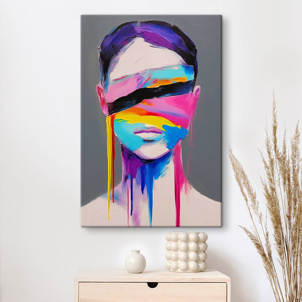 Schilderij van een vrouw met kleurrijke verf op haar gezicht Canvas Schilderijen Schilderij van een vrouw met kleurrijke verf op haar gezicht