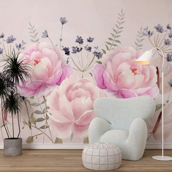 Aquarel van bloemen Fotobehang Aquarel van bloemen
