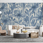Fotobehang Levendige bloemmotieven in blauwe tinten
