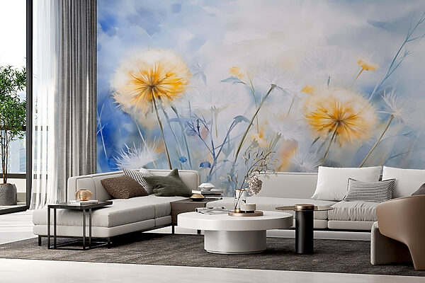 Gele en witte bloemen Fotobehang Gele en witte bloemen