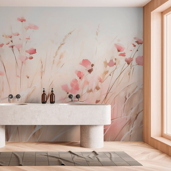 Veld met roze bloemen Fotobehang Veld met roze bloemen