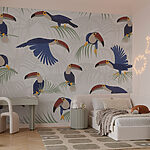 Fotobehang Patroon van vogels en planten
