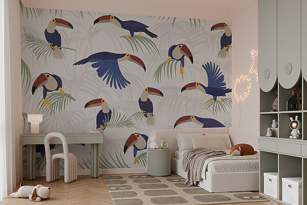 Patroon van vogels en planten Fotobehang Patroon van vogels en planten