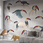 Fotobehang Patroon van vogels en planten
