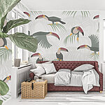 Fotobehang Patroon van vogels en planten