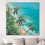 Canvas Schilderijen Strand met palmbomen en blauw water
