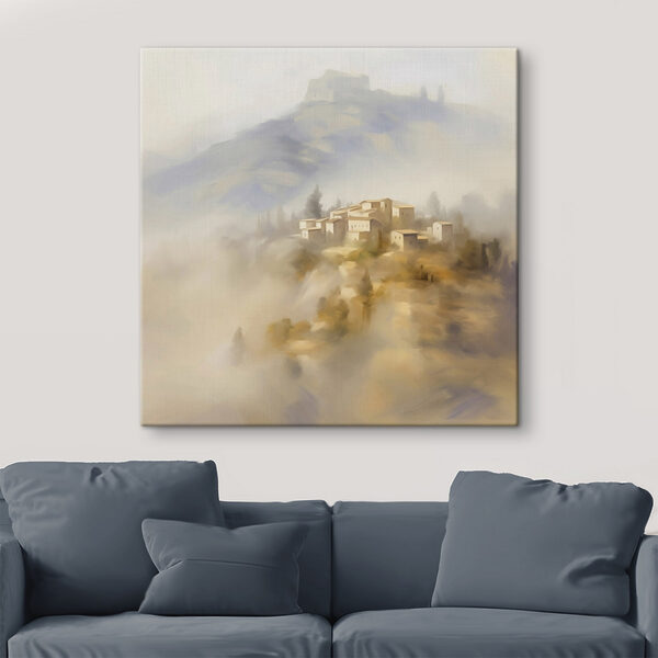 Schilderij van een dorp op een heuvel Canvas Schilderijen Schilderij van een dorp op een heuvel