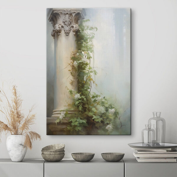 Schilderij van een zuil met klimop erop Canvas Schilderijen Schilderij van een zuil met klimop erop
