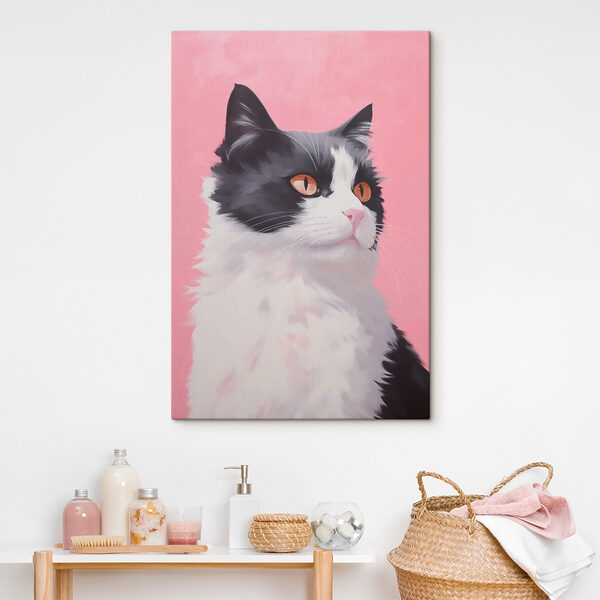 Zwart-witte kat met oranje ogen Canvas Schilderijen Zwart-witte kat met oranje ogen