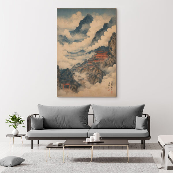 Schilderij van een tempel op een berg Canvas Schilderijen Schilderij van een tempel op een berg