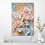 Canvas Schilderijen Schilderij van bloemen op een blauwe en gele achtergrond