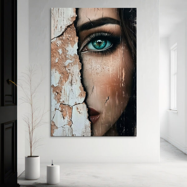 Vrouw’s gezicht met een gebarsten muur Canvas Schilderijen Vrouw’s gezicht met een gebarsten muur