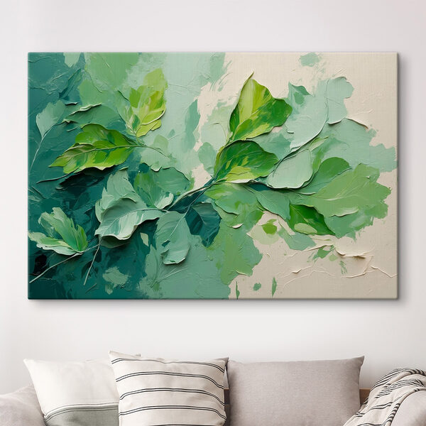 Schilderij van bladeren op een muur Canvas Schilderijen Schilderij van bladeren op een muur