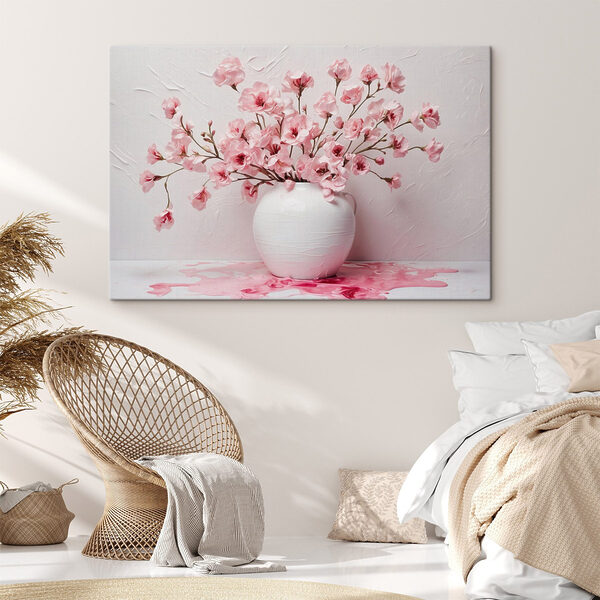 Vaas met roze bloemen Canvas Schilderijen Vaas met roze bloemen
