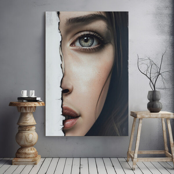 Vrouw’s gezicht met gescheurd papier Canvas Schilderijen Vrouw’s gezicht met gescheurd papier