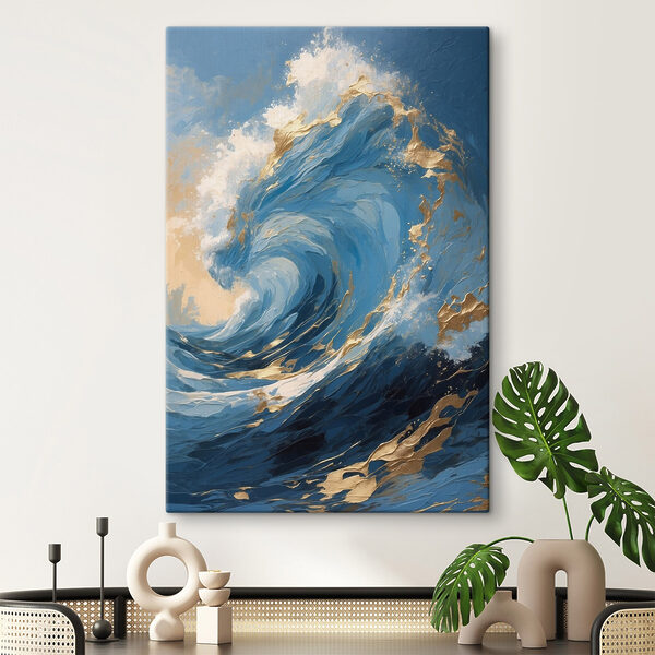 Dynamische golven in levendige blauwe tinten Canvas Schilderijen Dynamische golven in levendige blauwe tinten