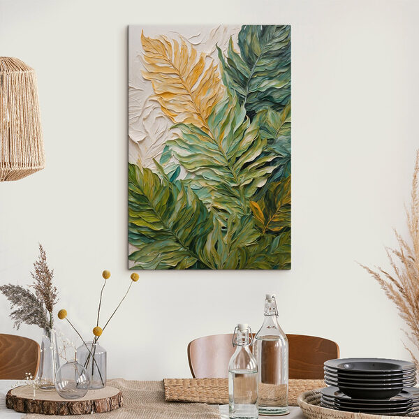 Schilderij van bladeren op een wit oppervlak Canvas Schilderijen Schilderij van bladeren op een wit oppervlak