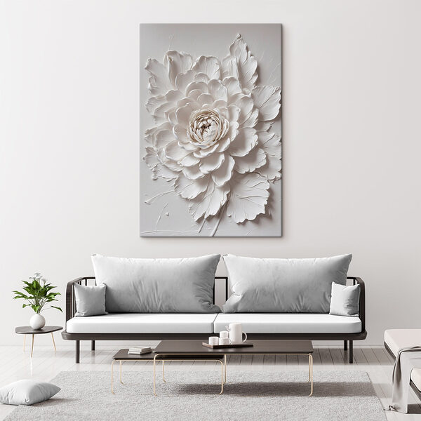 Witte bloem met bladeren Canvas Schilderijen Witte bloem met bladeren