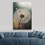 Canvas Schilderijen Delicate paardenbloem met verse druppels
