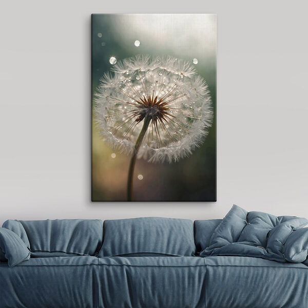 Delicate paardenbloem met verse druppels Canvas Schilderijen Delicate paardenbloem met verse druppels