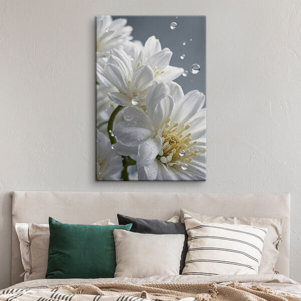 Delicate bloemblaadjes versierd met druppels Canvas Schilderijen Delicate bloemblaadjes versierd met druppels