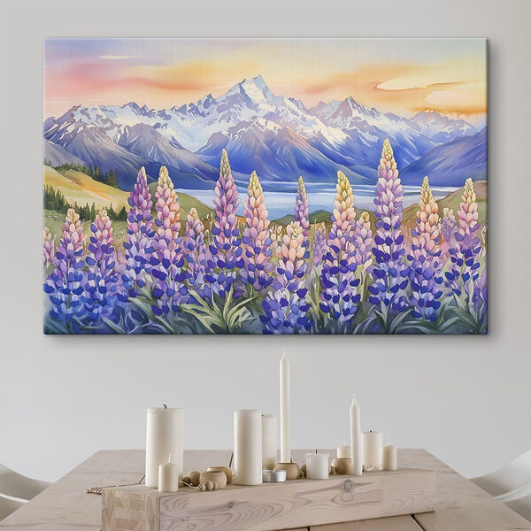 Schilderij van bloemen en bergen Canvas Schilderijen Schilderij van bloemen en bergen