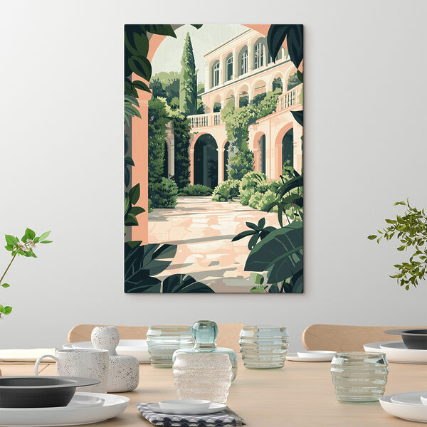 Gebouw met balkon en planten Canvas Schilderijen Gebouw met balkon en planten