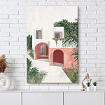 Canvas Schilderijen Wit en roze huis met bomen