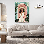 Canvas Schilderijen Vrouw met witte jurk en hoed