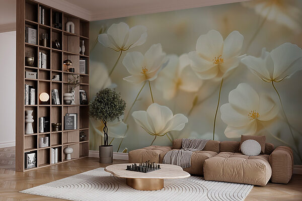 Groep witte bloemen Fotobehang Groep witte bloemen