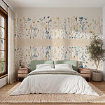 Fotobehang Bloemenpatroon met blauwe en witte bloemen