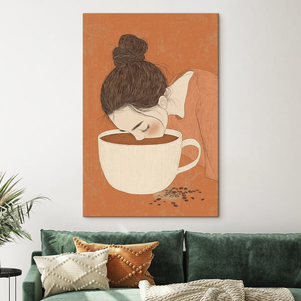 Vrouw drinkt uit een beker Canvas Schilderijen Vrouw drinkt uit een beker