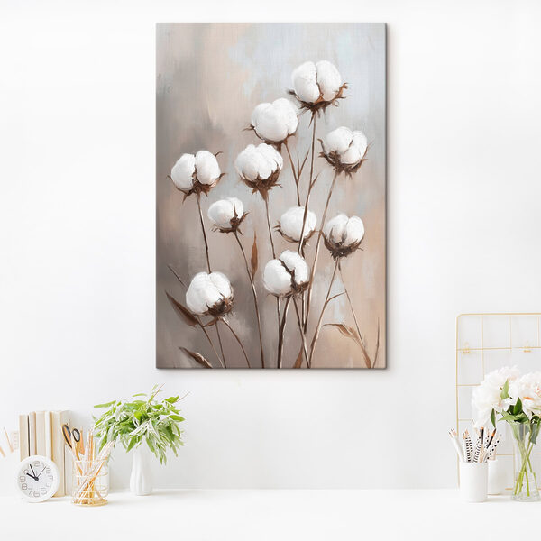 Delicate katoenen bloemen in zachte tinten Canvas Schilderijen Delicate katoenen bloemen in zachte tinten