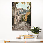 Canvas Schilderijen Straat met gebouwen en een lantaarnpaal