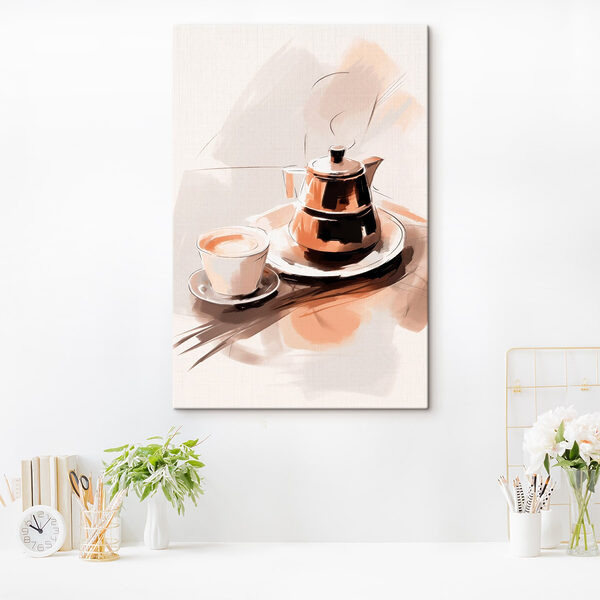 Theepot en een kopje op een bord Canvas Schilderijen Theepot en een kopje op een bord