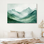 Canvas Schilderijen Schilderij van bergen en mist