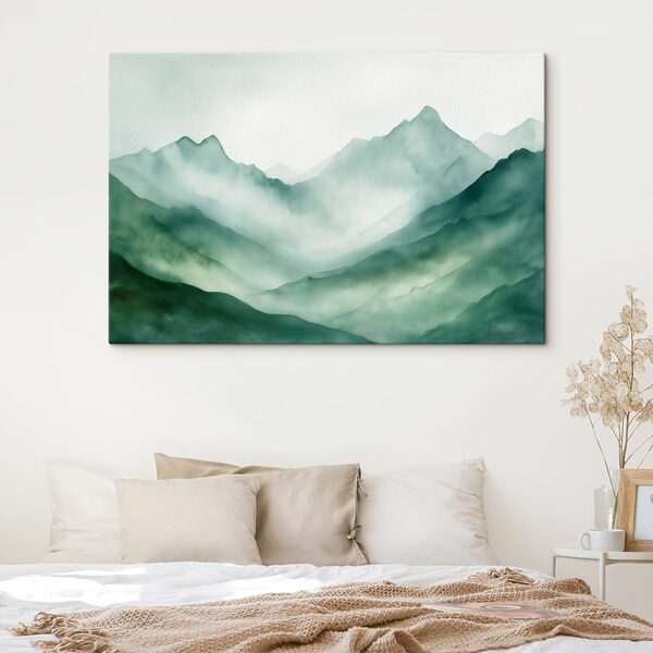 Schilderij van bergen en mist Canvas Schilderijen Schilderij van bergen en mist