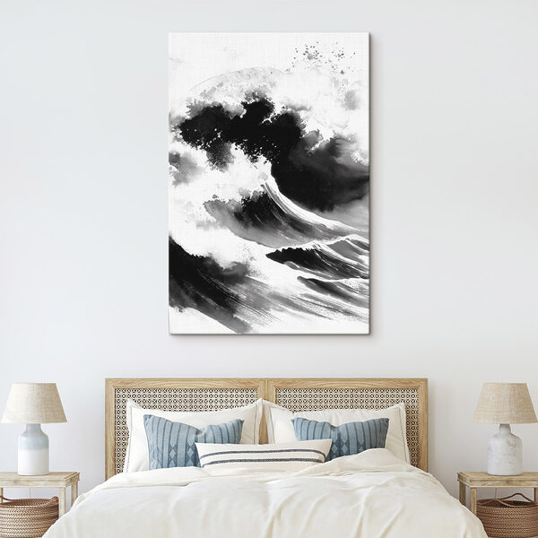 Zwart-wit afbeelding van een golf Canvas Schilderijen Zwart-wit afbeelding van een golf