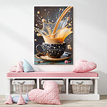 Canvas Schilderijen Scheutje vloeistof in een kopje