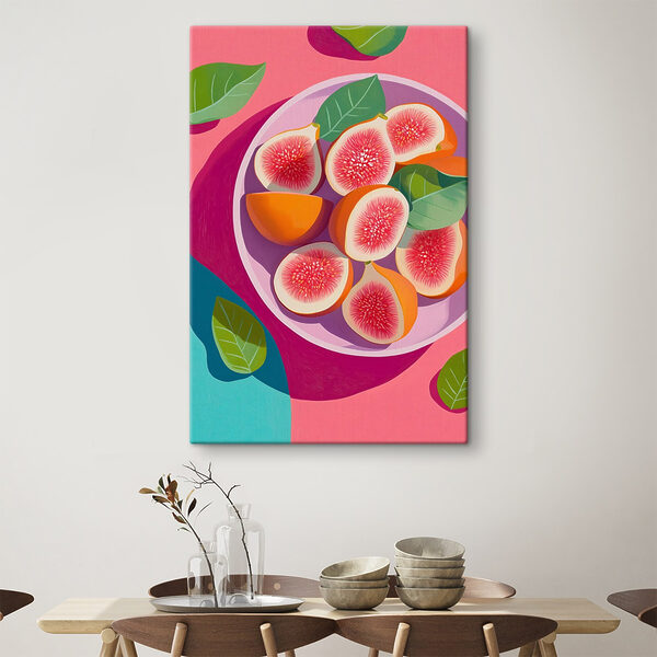 Fruitschaal met bladeren Canvas Schilderijen Fruitschaal met bladeren