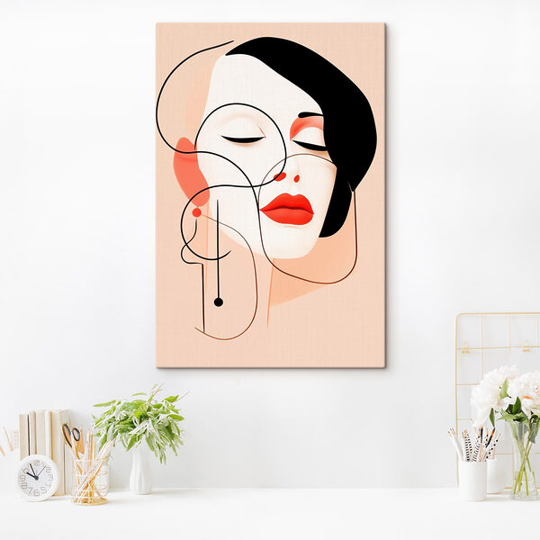 Vrouw met zwart haar en rode lippen Canvas Schilderijen Vrouw met zwart haar en rode lippen