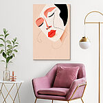 Canvas Schilderijen Vrouw met rode lippen en zwarte vlekken op haar gezicht