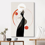 Canvas Schilderijen Vrouw met zwarte jurk en witte hoed