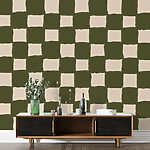 Fotobehang Groen en wit ruitpatroon