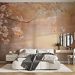 Fotobehang Schilderij van een boomtak met bloemen