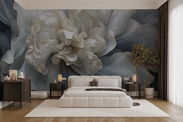 Witte bloem met ruches Fotobehang Witte bloem met ruches